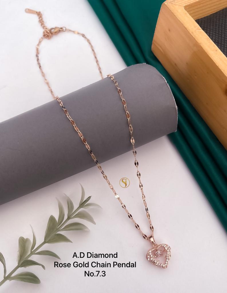 5 AD Diamond Designer Rose Gold Chain Pendant Wholesalers In Delhi
